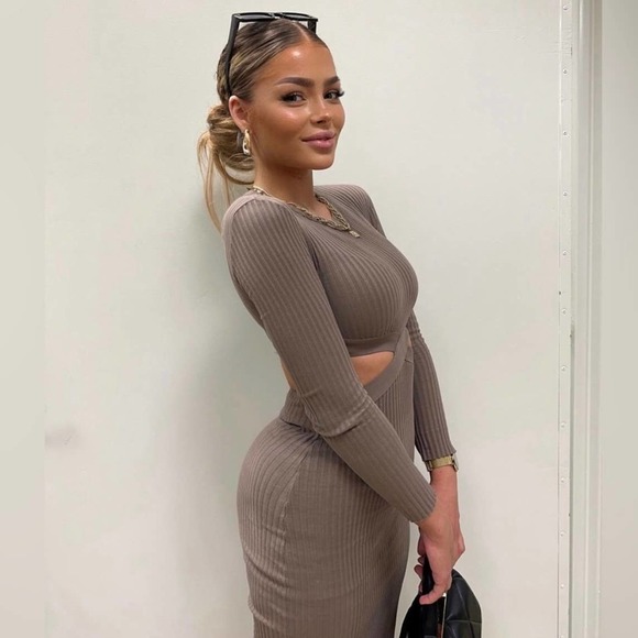 ZARA CUT-OUT RIBBED KNIT DRESS MINK BROWN - Picture 9 of 16